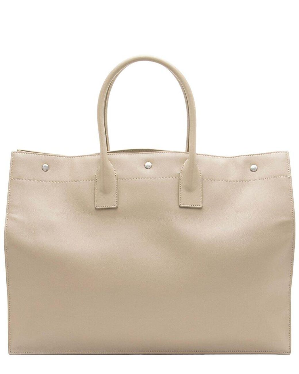 Saint Laurent Natural Beige Calfskin Rive Gauche Large Tote (authentic Pre-loved)