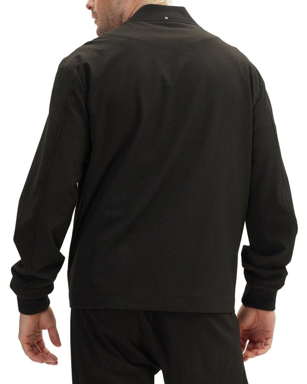 Ron Tomson Black Waffle Stretch Beach Day Bomber Jacket for men