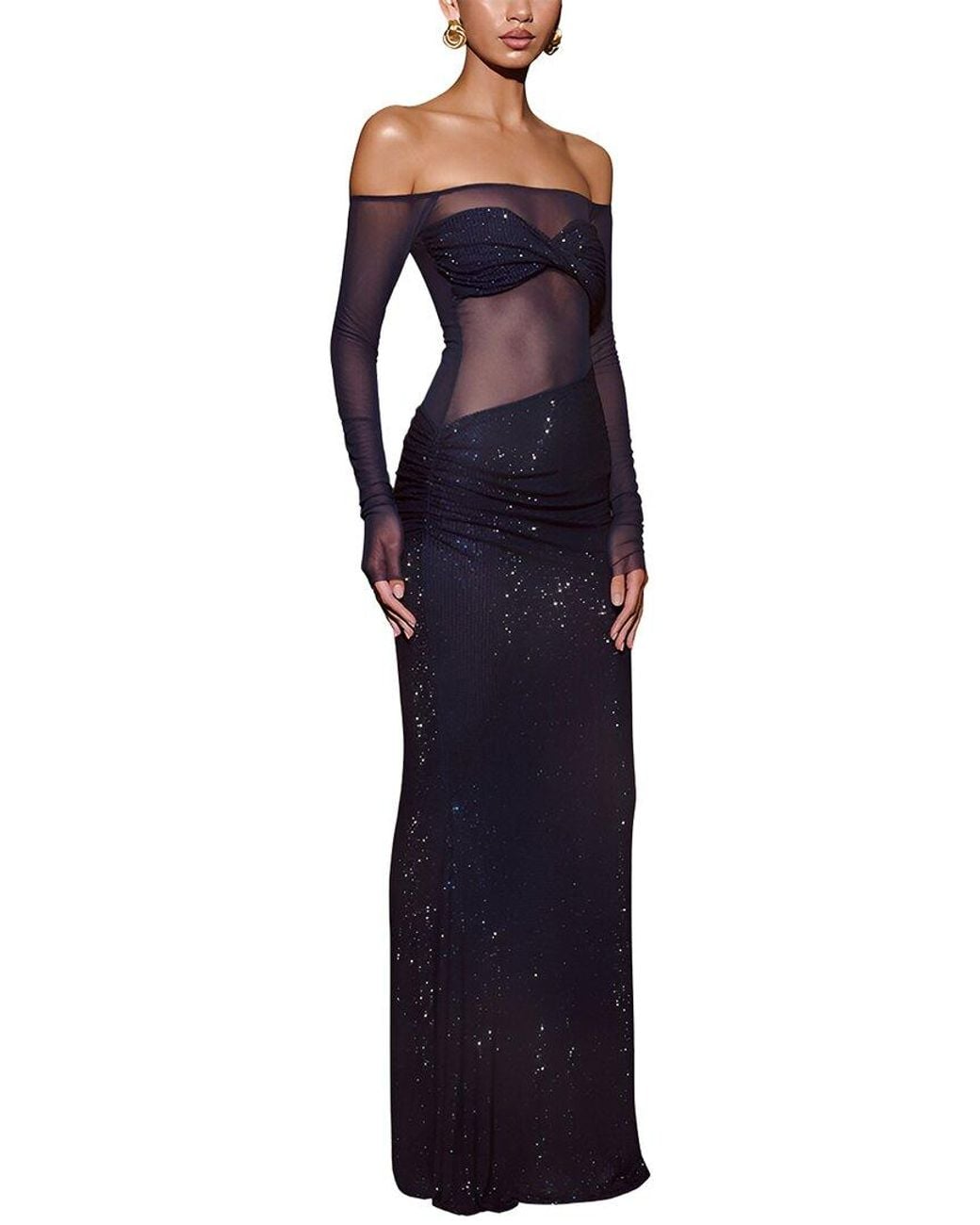 AMINA GLAM Blue Embellished Maxi Dress