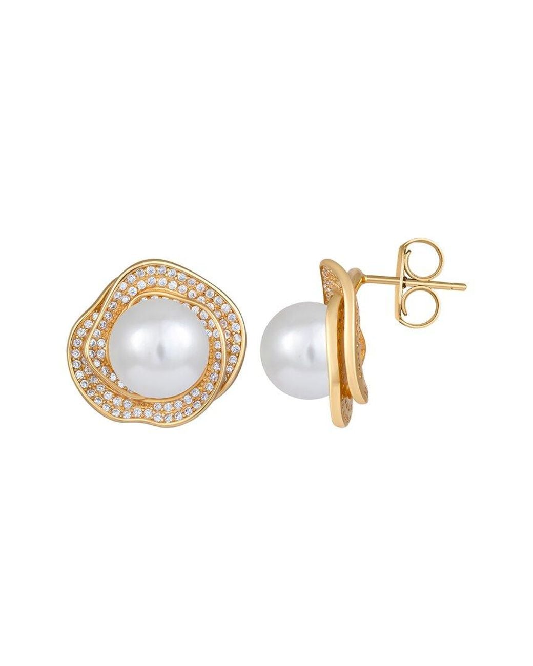 Splendid White 10Mm Pearl Cz Plated Earrings