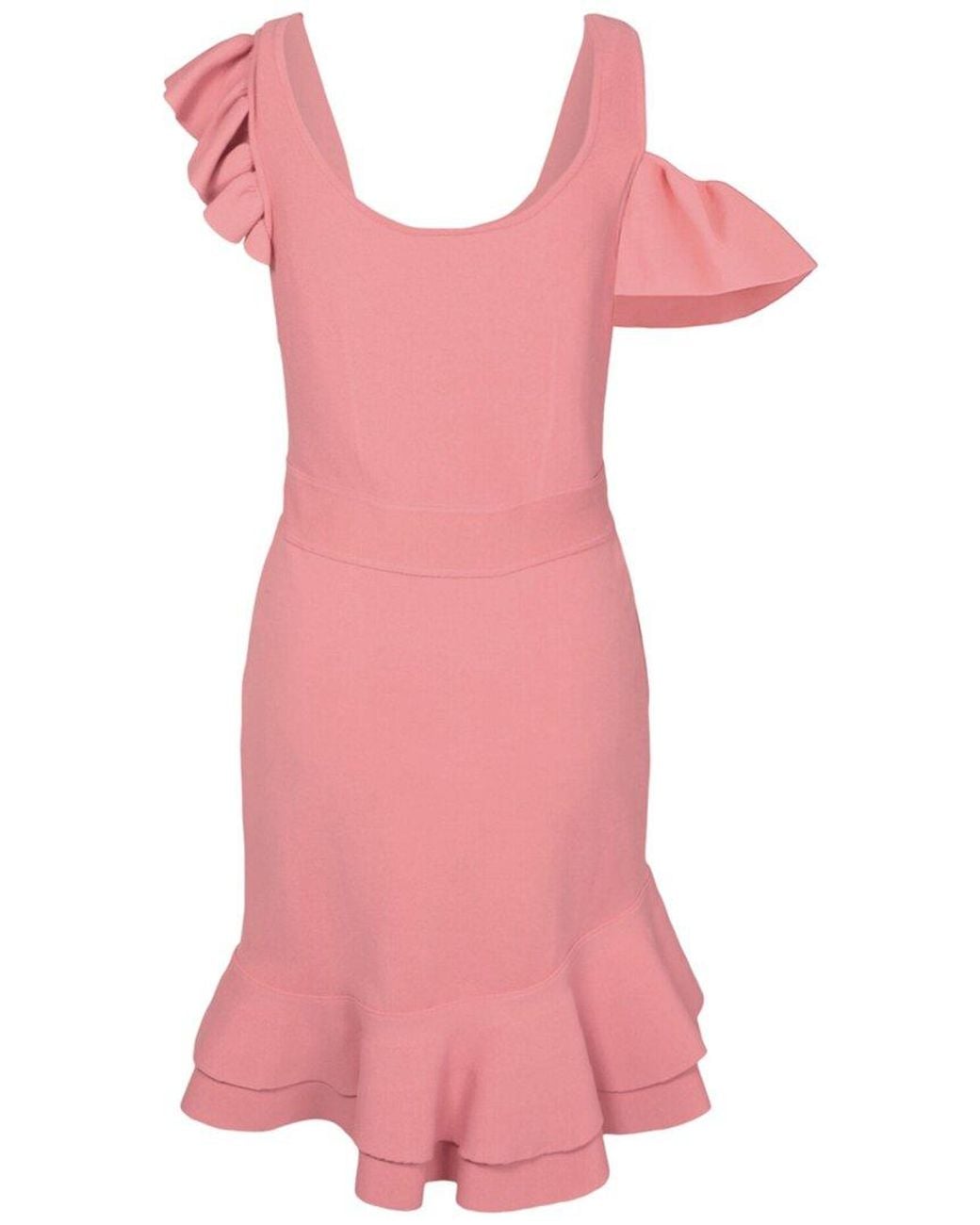 McQueen Pink Compact Knit Mini Ruffle Dress