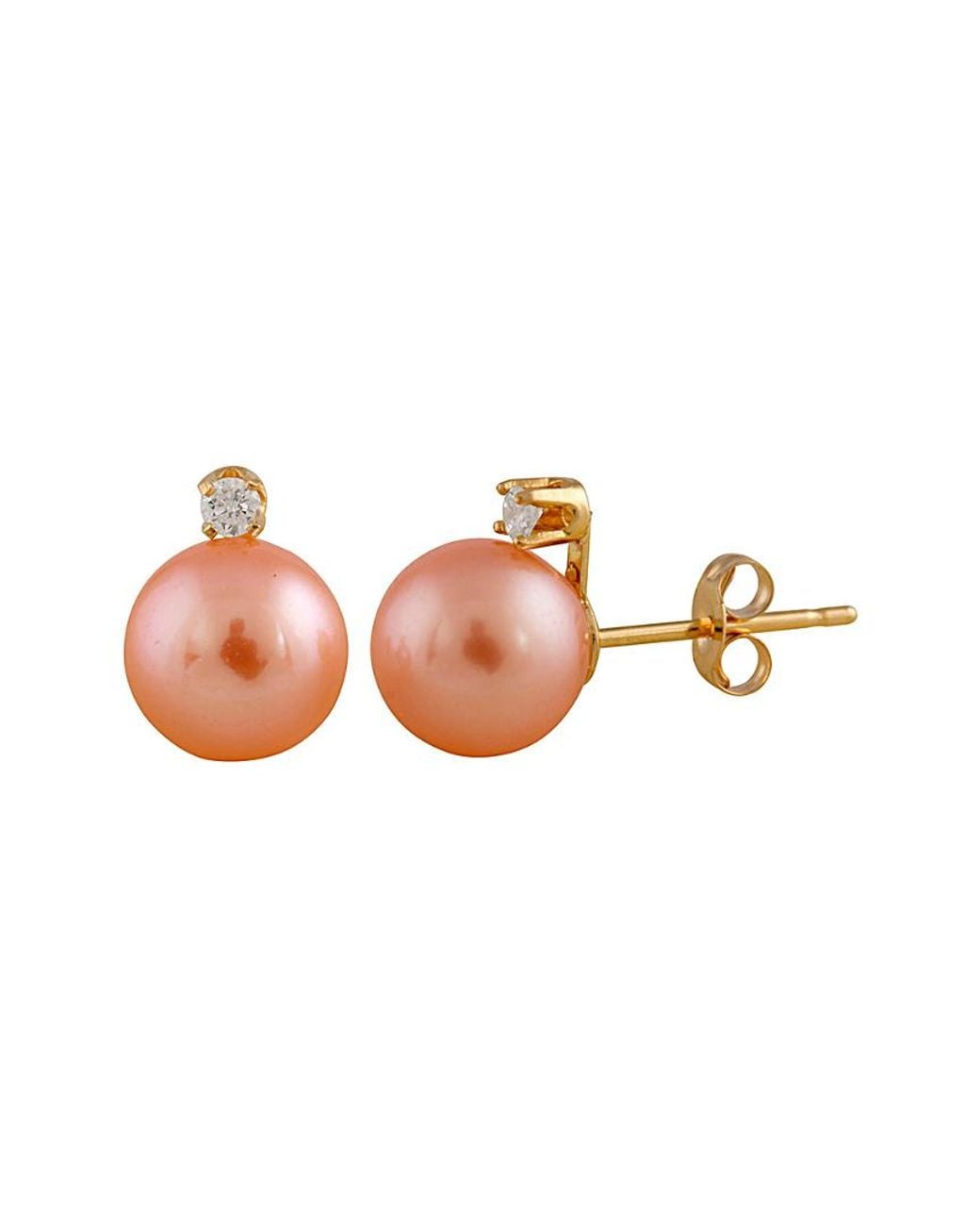 Splendid Pink 14k Diamond & 7-7.5mm Freshwater Pearl Earrings