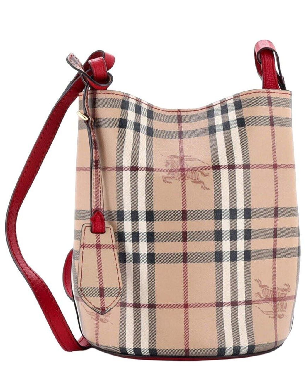 Burberry Pink Haymarket Coated Canvas Lorne Bucket Bag Small (Authentic Pre-Loved)