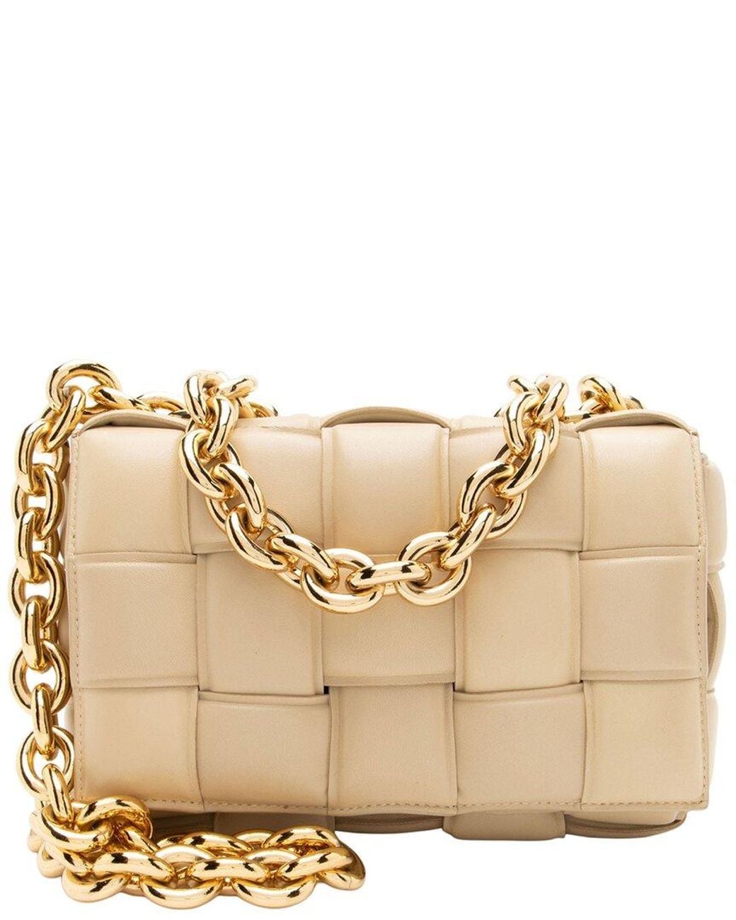 Bottega Veneta Natural Lambskin Cassette Chain Maxi Shoulder Bag (authentic Pre-loved)