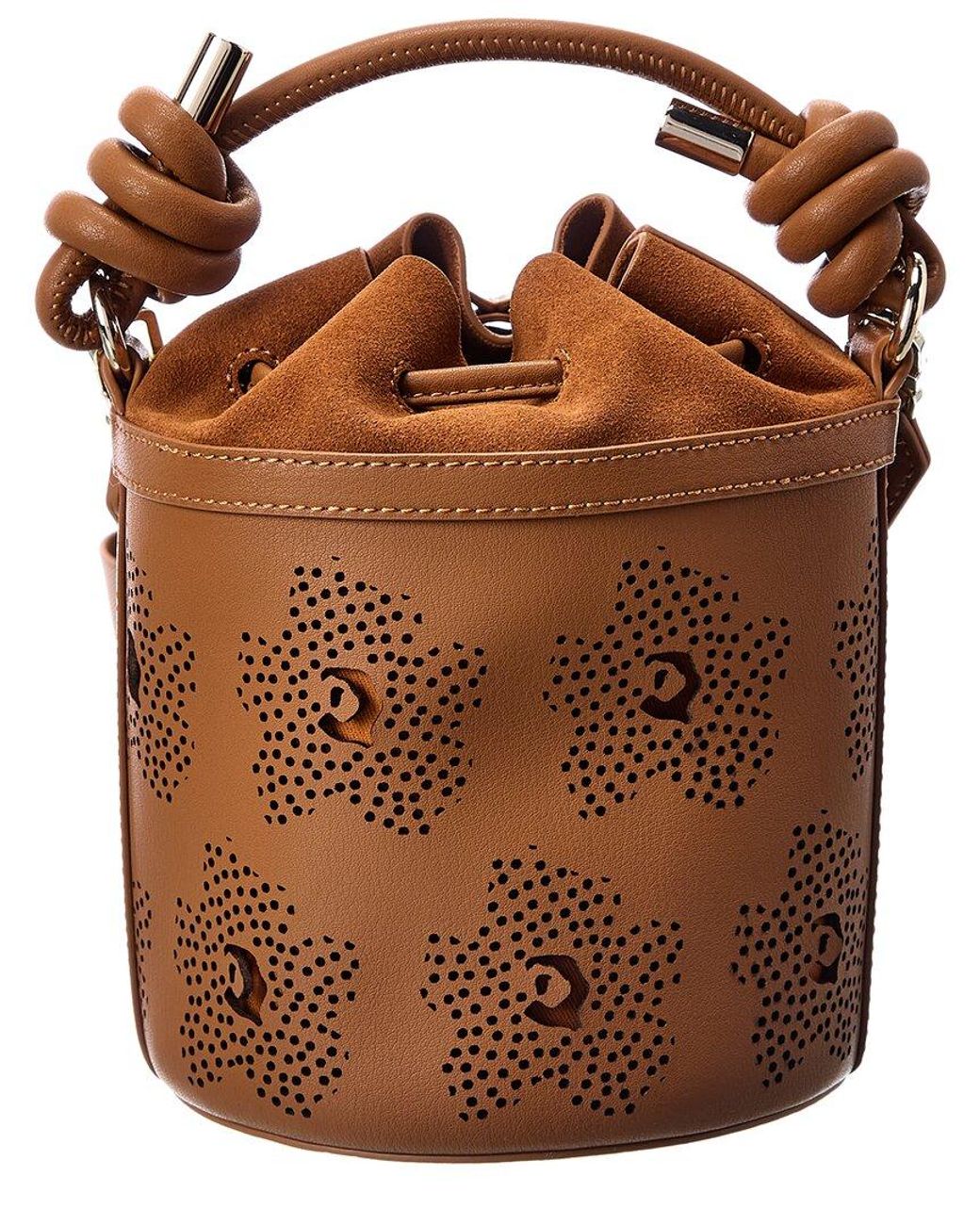 Ted Baker Tyahla Floral Laser Cut Detail Leather Bucket Bag in Brown