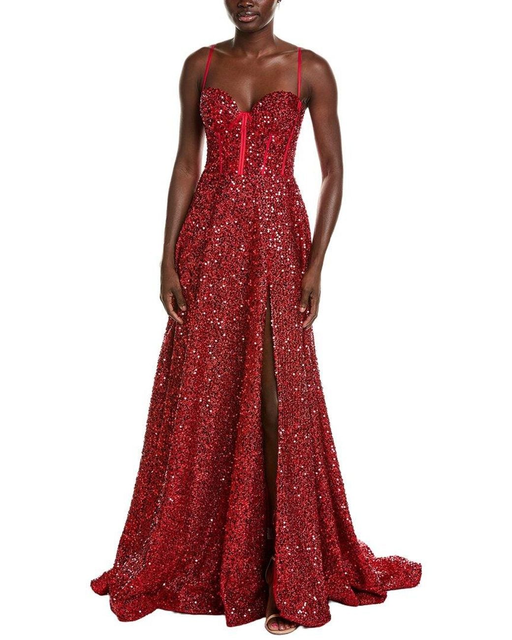 Issue New York Red Sequin Lurex Gown
