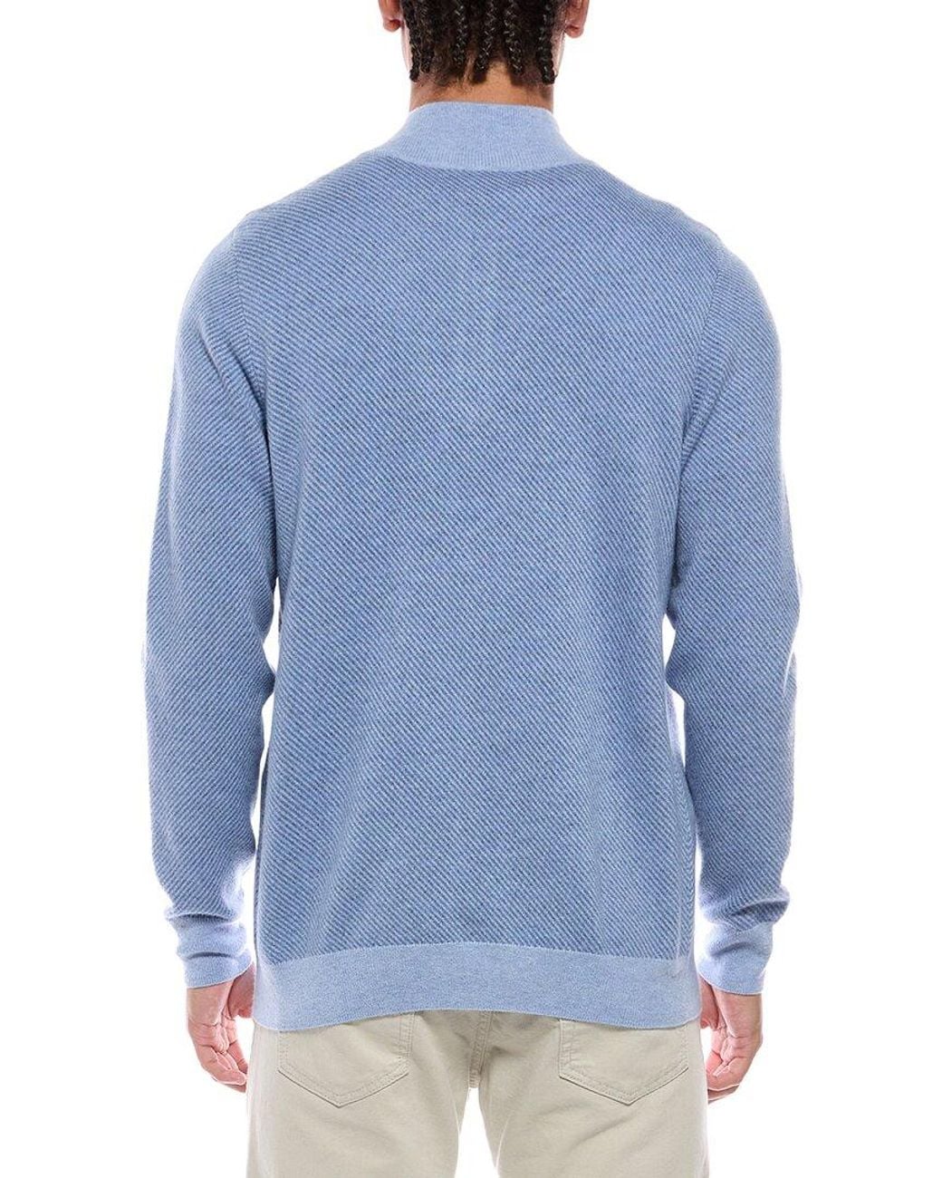 N.Peal Cashmere Blue Temple Jacquard 1/2-Zip 100% Cashmere Mock Neck Sweater for men