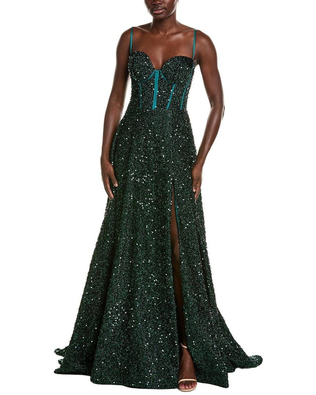 Issue New York Green Sequin Lurex Gown