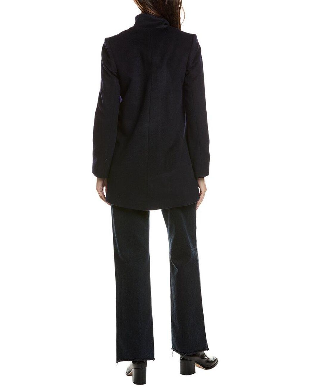 Fleurette Black Stand Collar Wool-Blend Car Coat