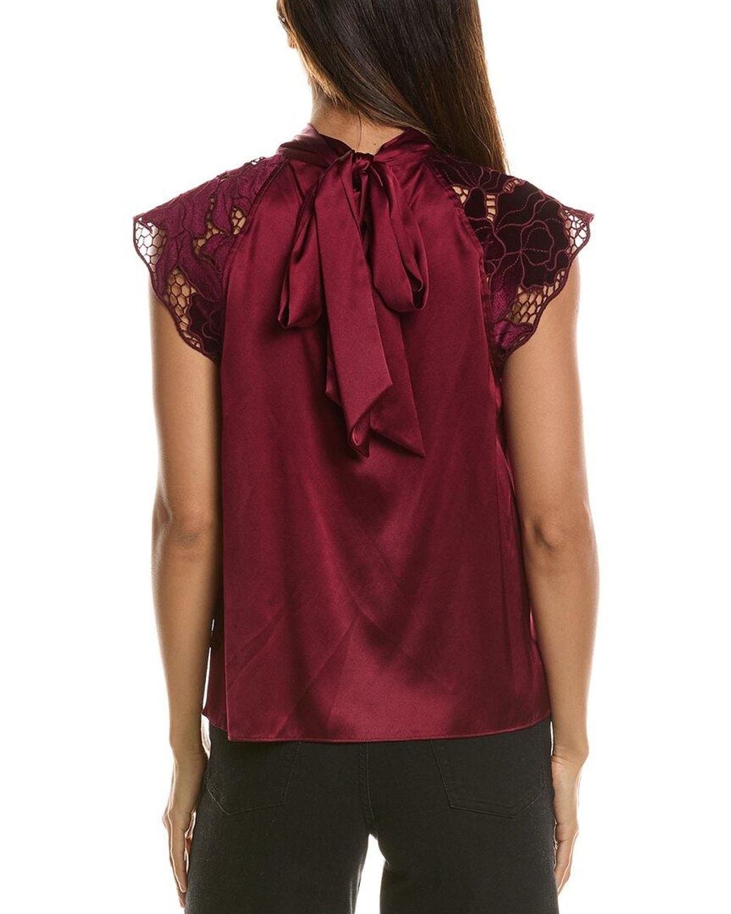 Generation Love Red Rachel Velvet Lace Halter Silk-Blend Blouse