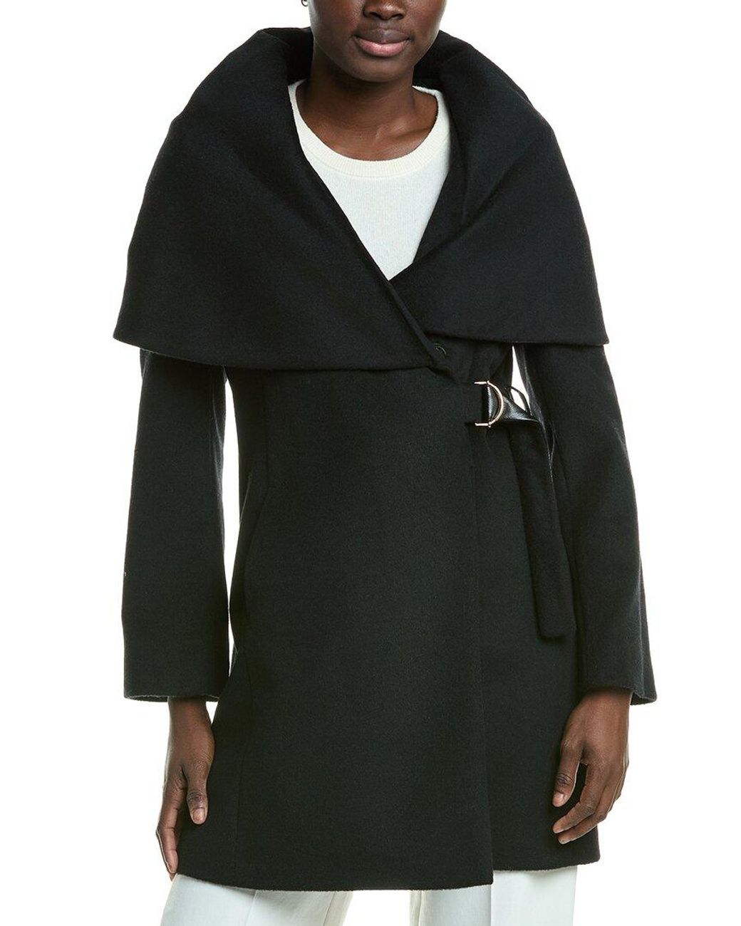 Via Spiga Black Wool-Blend Hooded Coat