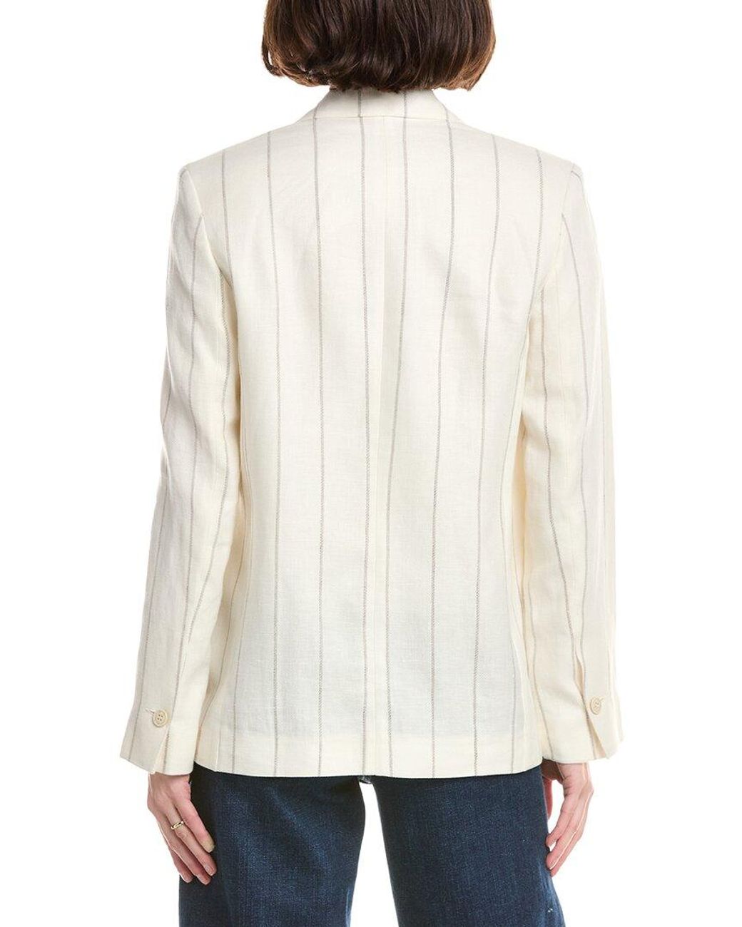 Eleventy White One Button Destructured Wool & Linen-Blend Jacket