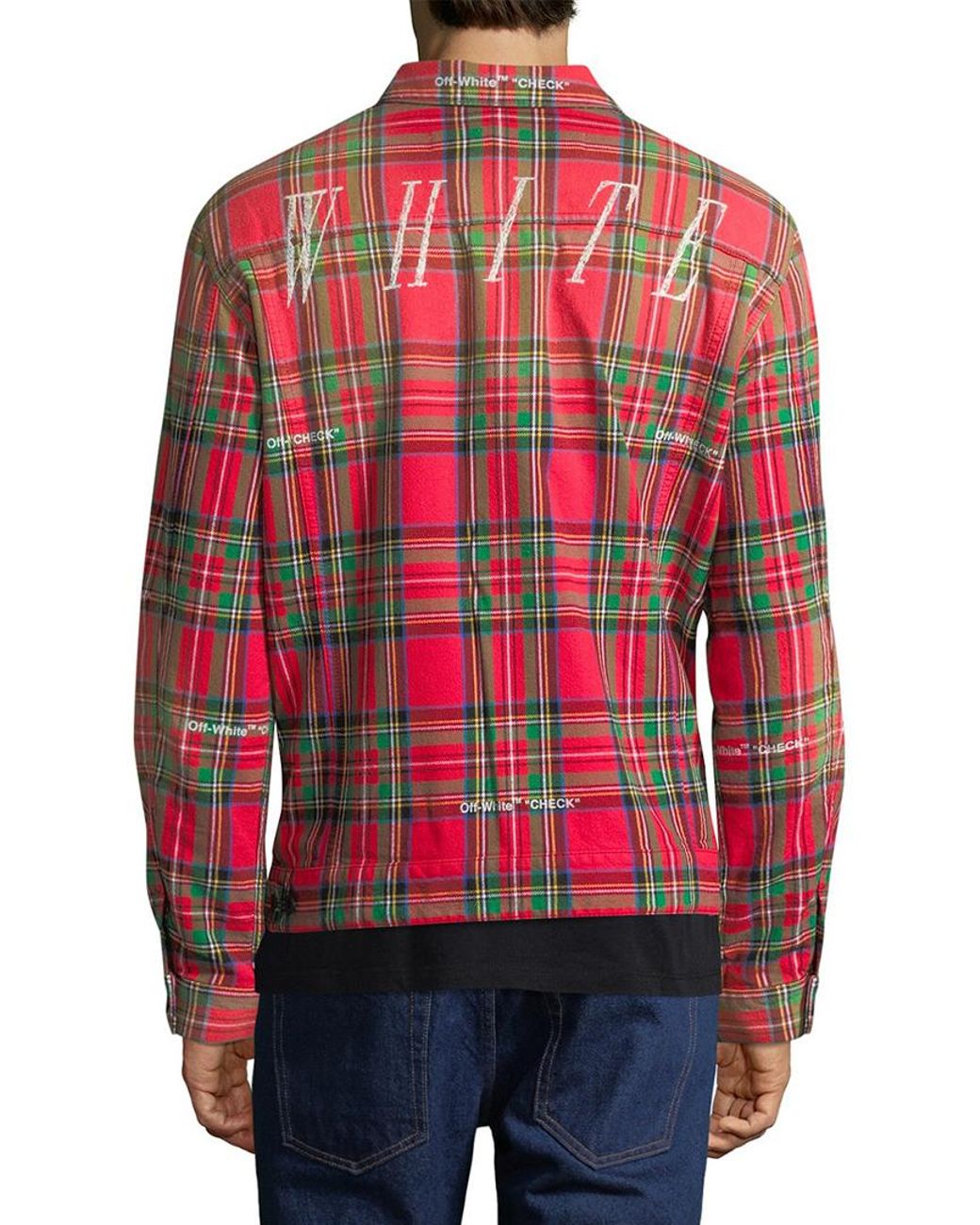 off white red denim jacket