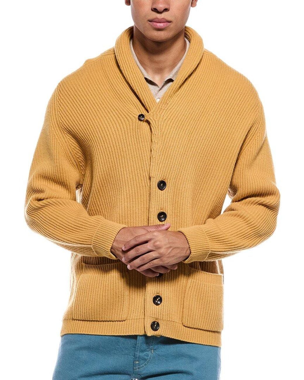 N.Peal Cashmere Natural Kensington 100% Cashmere Shawl Collar Cardigan for men