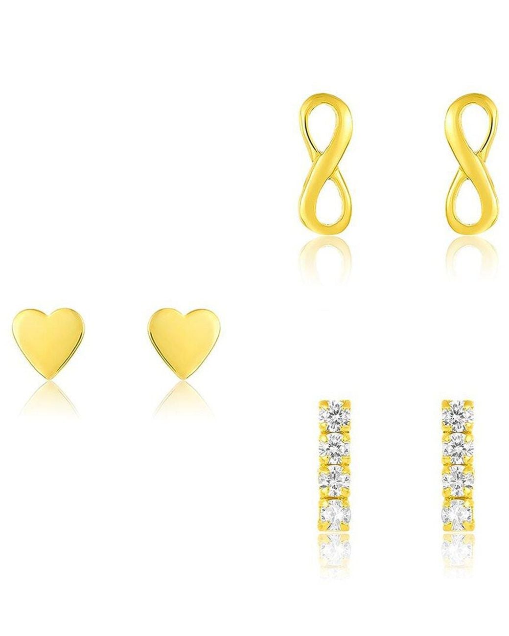 Sterling Forever Metallic 14k Over Silver Cz Set Of 3 Heart & Infinity Earrings