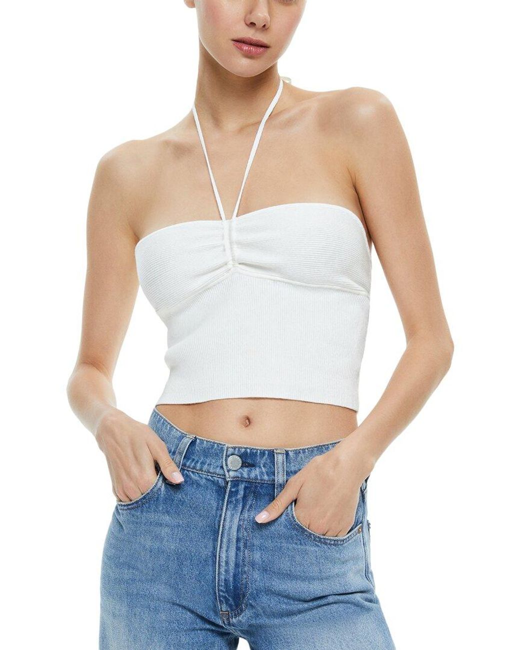 Alice + Olivia White Linnie Ruched Halter Top