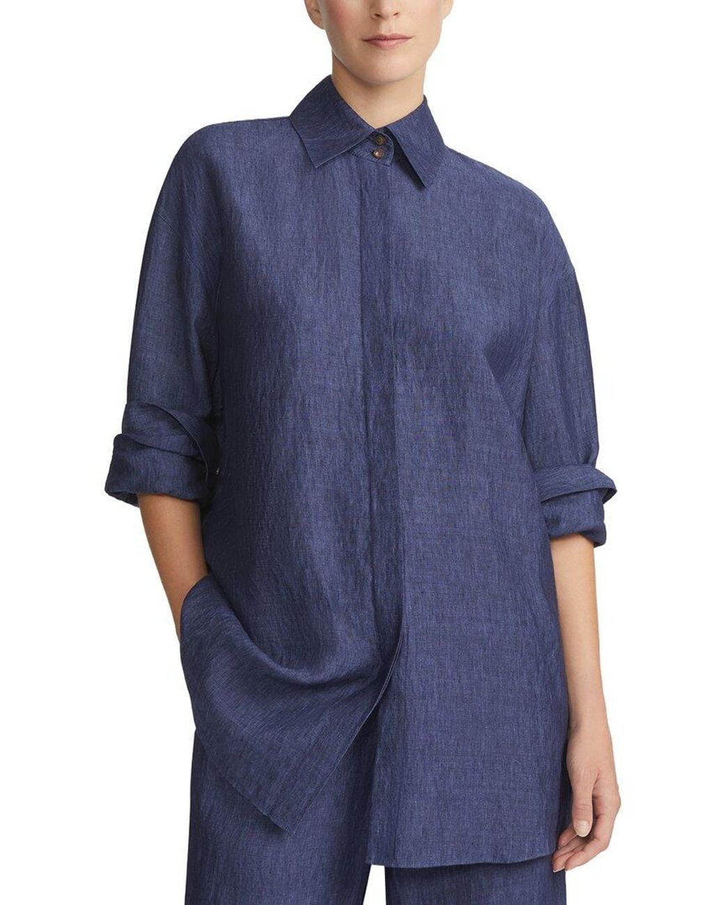 Lafayette 148 New York Blue The Portrait Linen Shirt