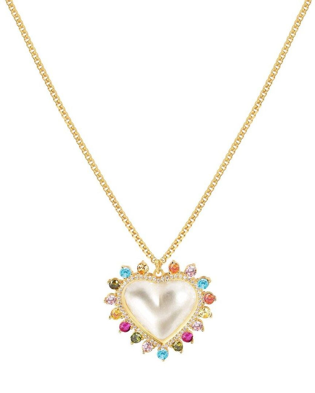 Gabi Rielle Metallic 14k Over Silver Pearl Cz Sweet Heart Necklace