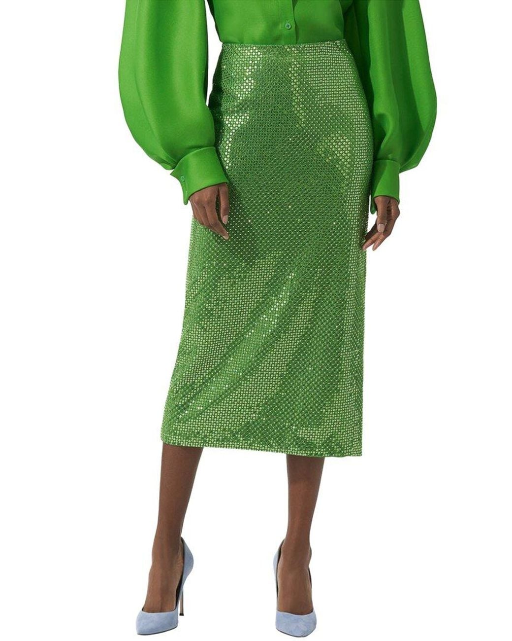 Carolina Herrera Green Embellished Midi Skirt