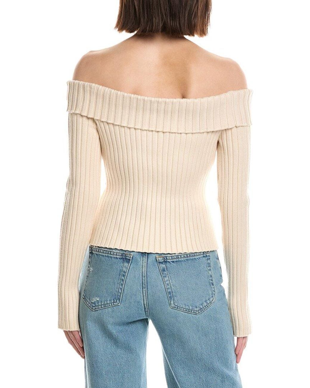 GUIZIO Blue Thalia Off-Shoulder Sweater