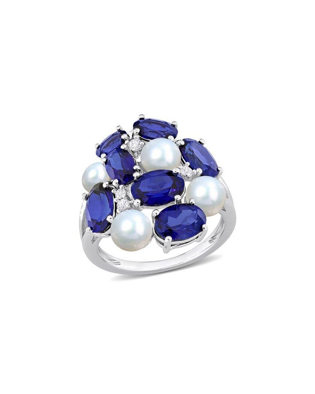 Rina Limor Blue 7.05 Ct. Tw. Lab-Grown Sapphire & 4-5.5Mm Pearl Cluster Ring
