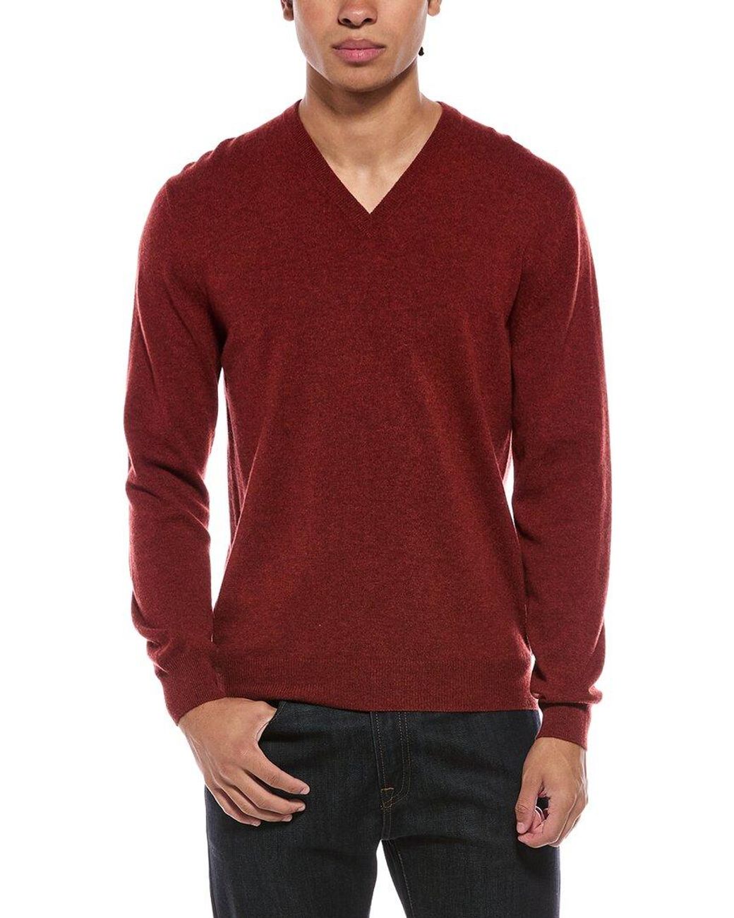 N.Peal Cashmere Red Burlington Cashmere V-Neck Sweater for men