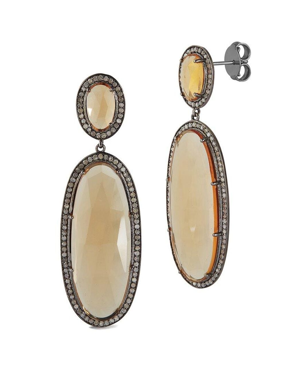 Banji Jewelry White Silver 2.11 Ct. Tw. Diamond & Citrine Drop Earrings