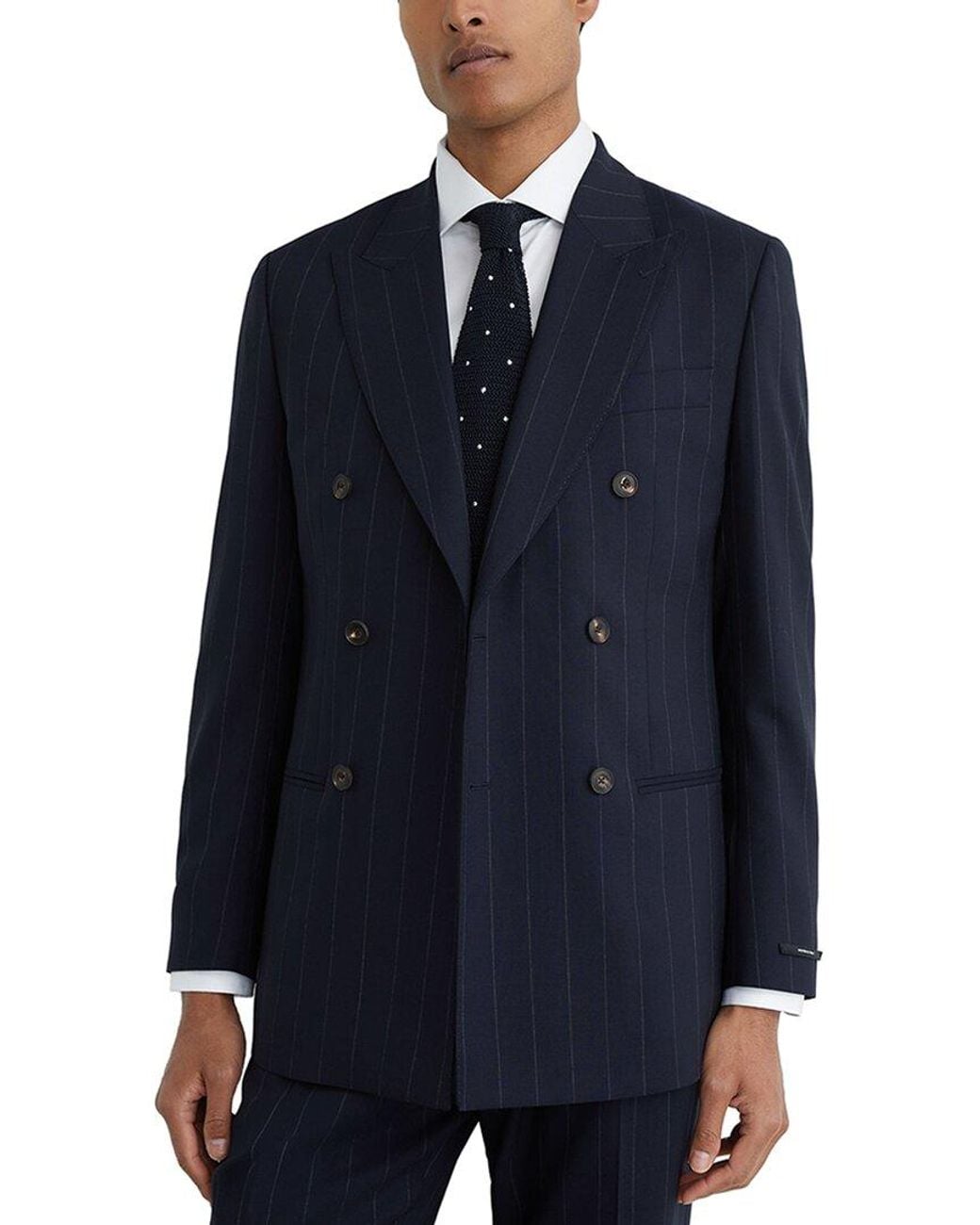Reiss Blue Bank Pinstripe Peak Wool Formal Jacket for men