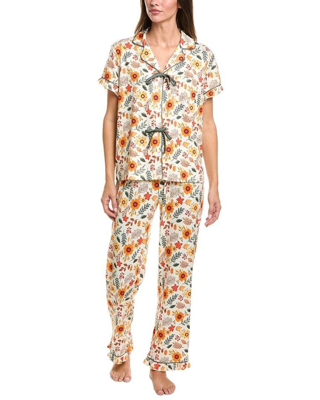 Haute Dreamz Metallic 2Pc Frilly Front Tie Notch Pajama Set