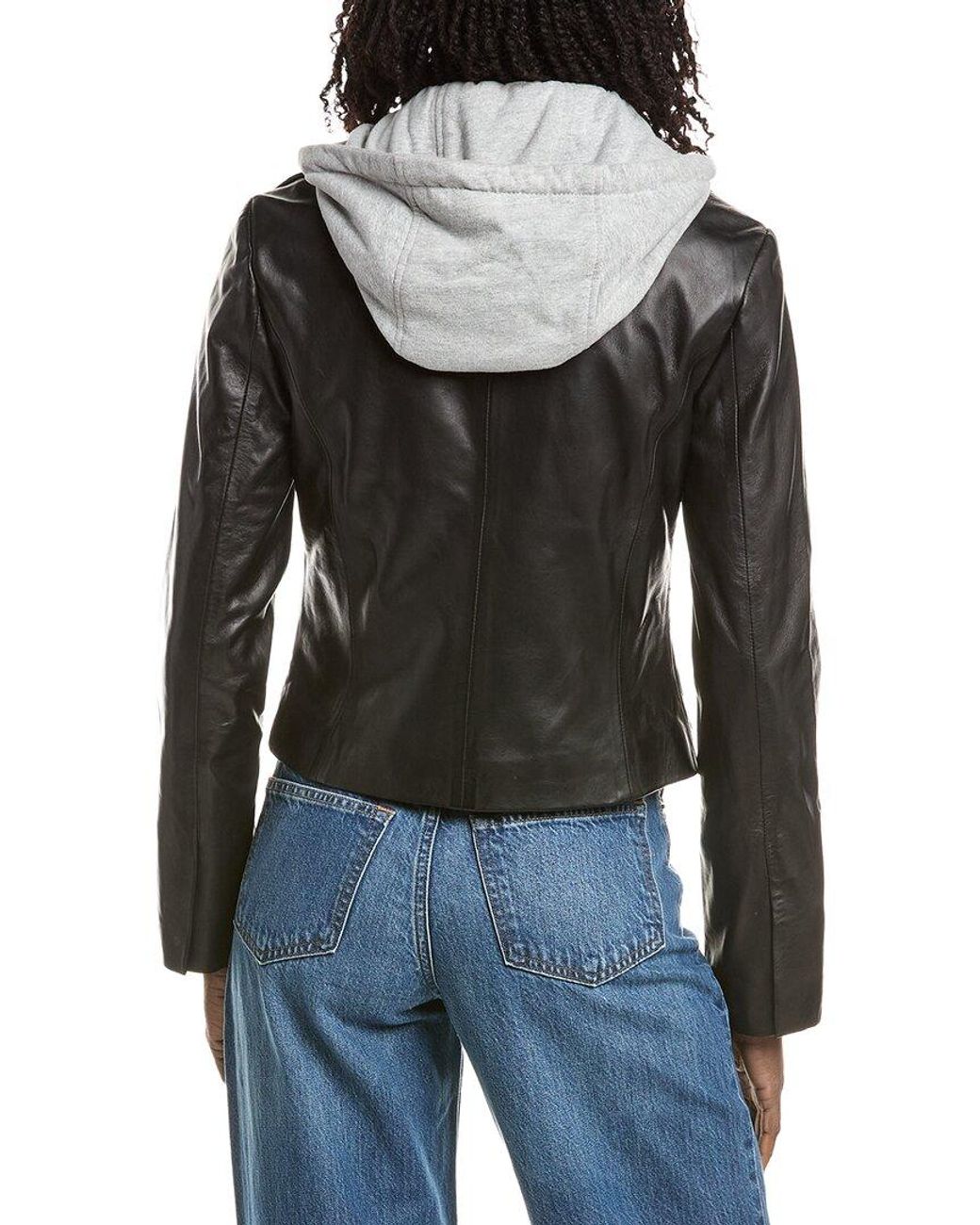 Lamarque Black Removable Bib Leather Jacket