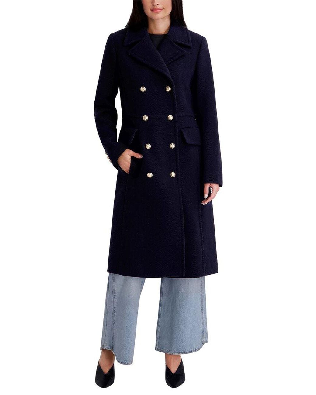 Kenneth Cole Blue Wool-Blend Long Jacket