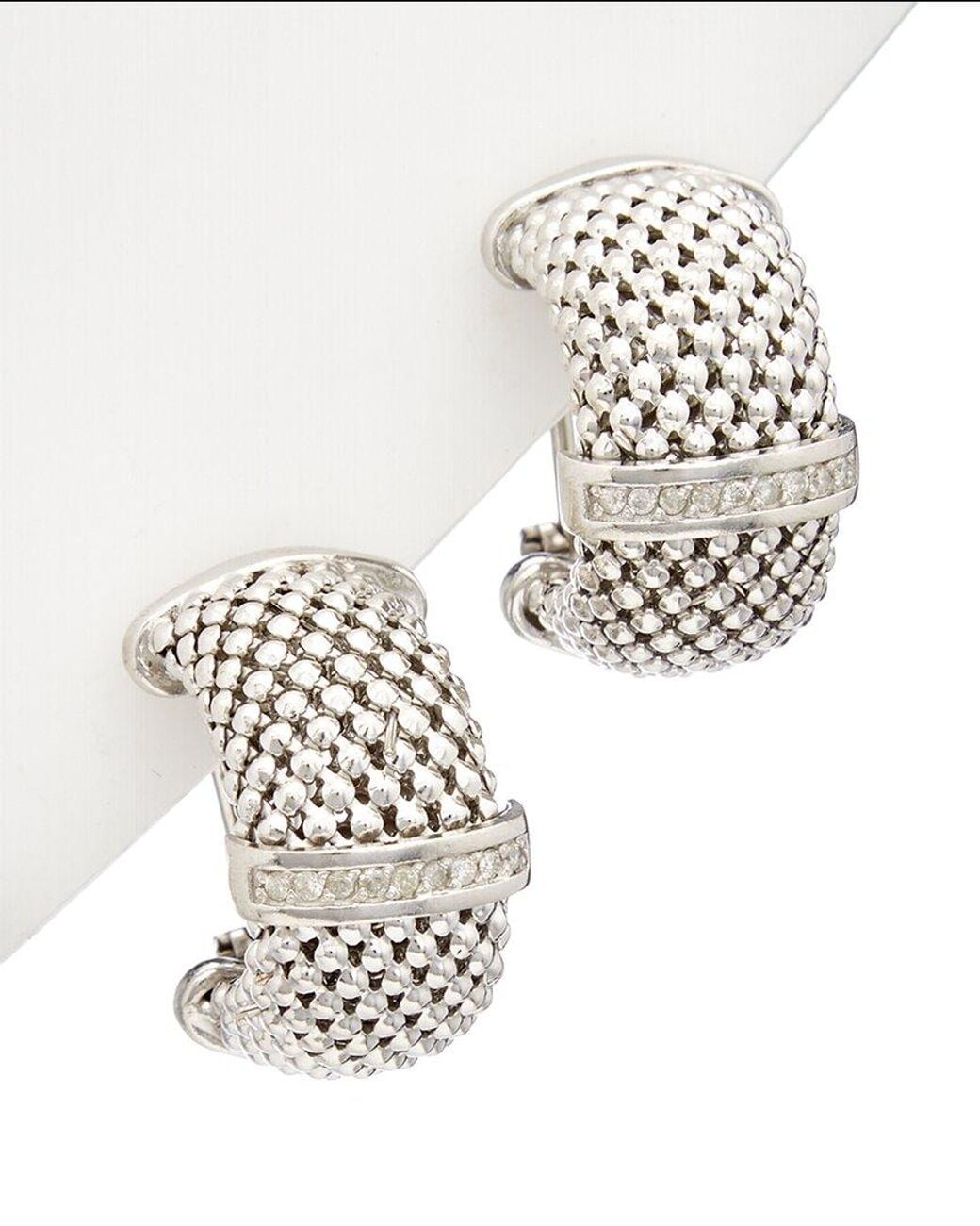 Meshmerise White 18k Over Silver 0.2 Ct. Tw. Diamond Clip Earrings