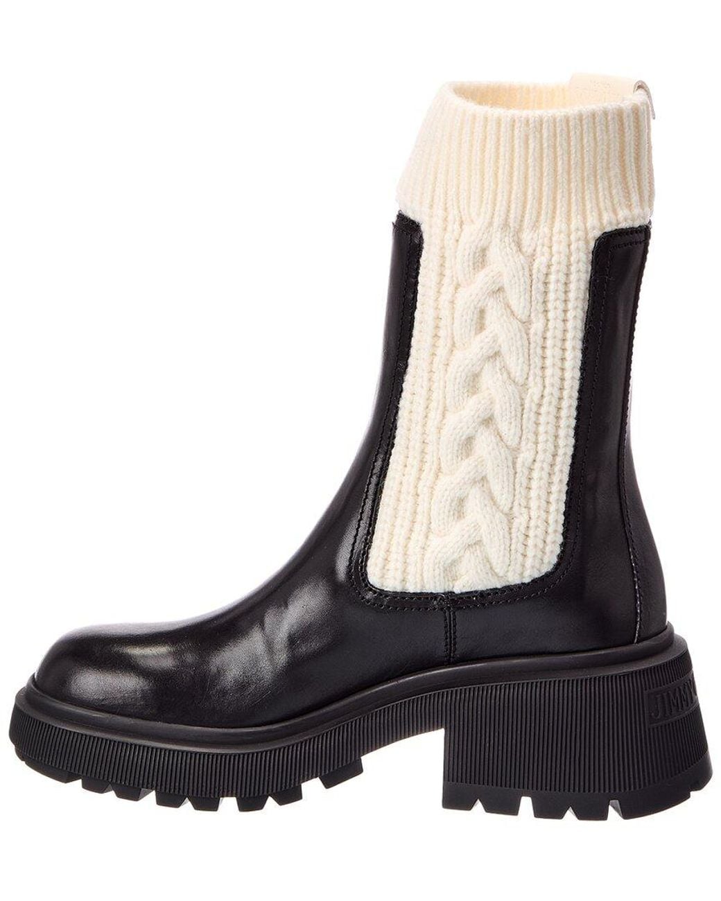 Jimmy Choo Black Tamia Leather & Cable Knit Boot