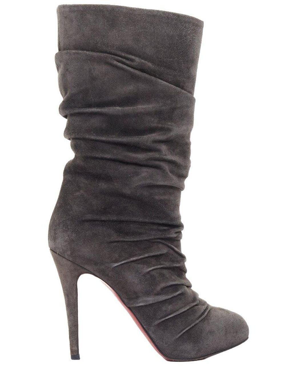 Christian Louboutin Gray Suede Piros Ruched Boot (Authentic Pre-Loved)