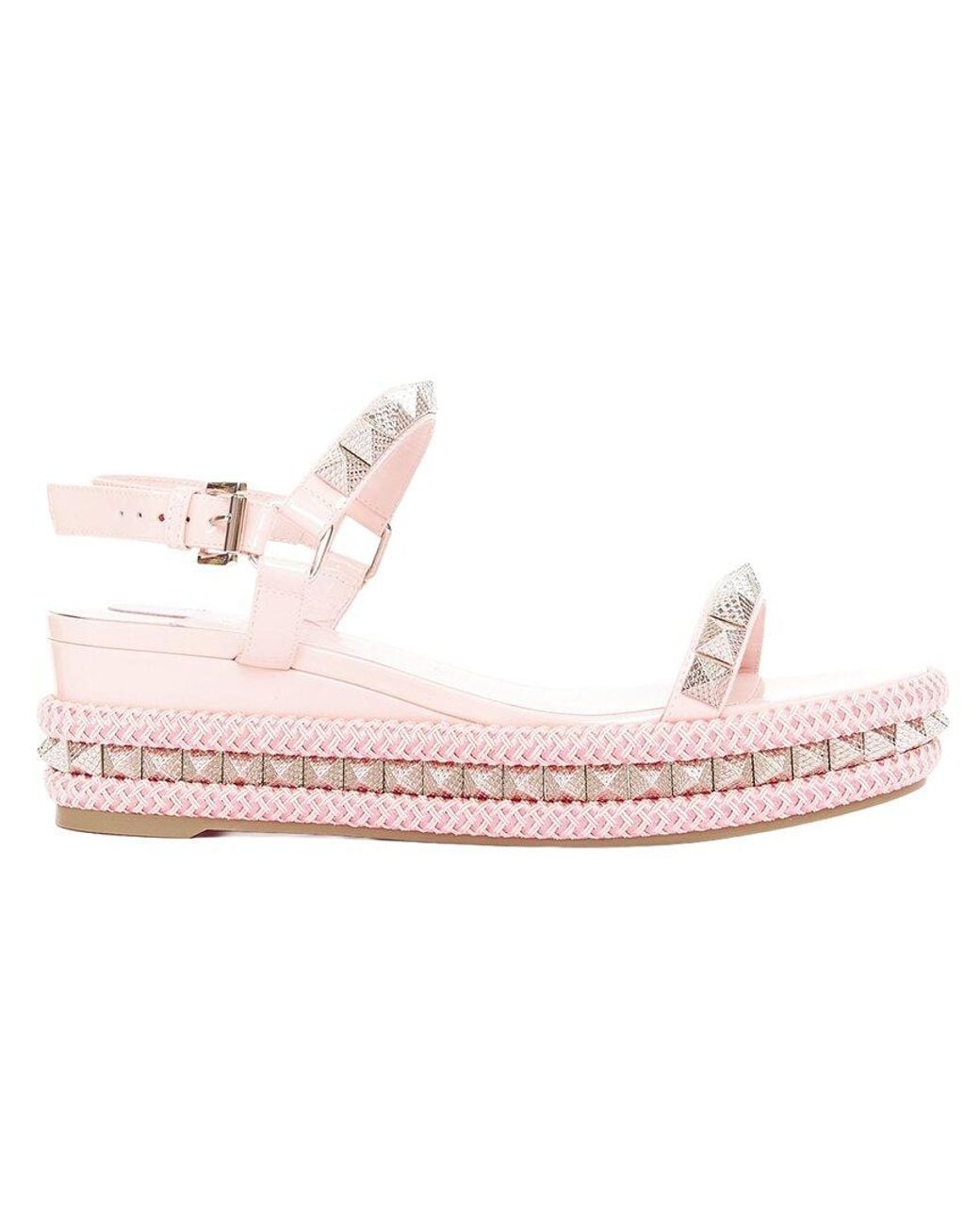 Christian Louboutin Pink Leather Pyraclou 60 Poupee Spikes Platform Wedge (Authentic Pre-Loved)