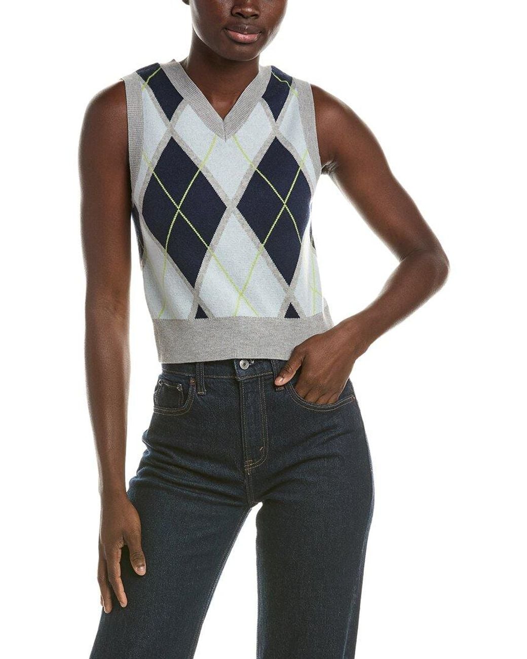 525 America Blue Argyle Cropped Vest