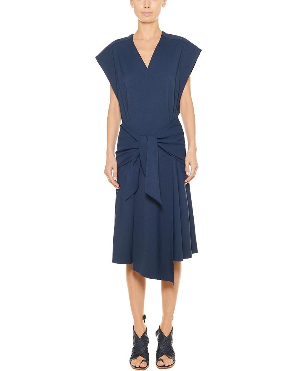 Tibi Blue Chalky Drape Sleeveless Wrap Mini Dress