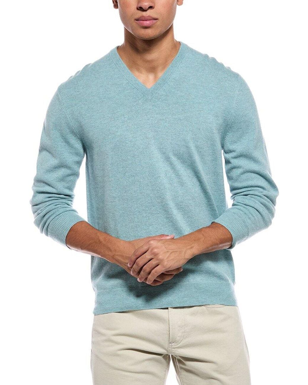 N.Peal Cashmere Blue Burlington Cashmere V-Neck Sweater for men