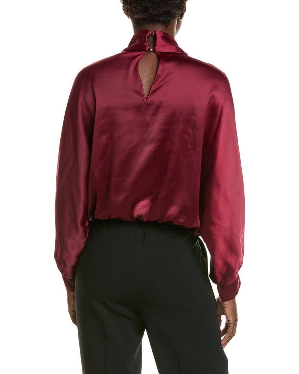 Halston Heritage Red Satin Mock Neck Scarf Blouse