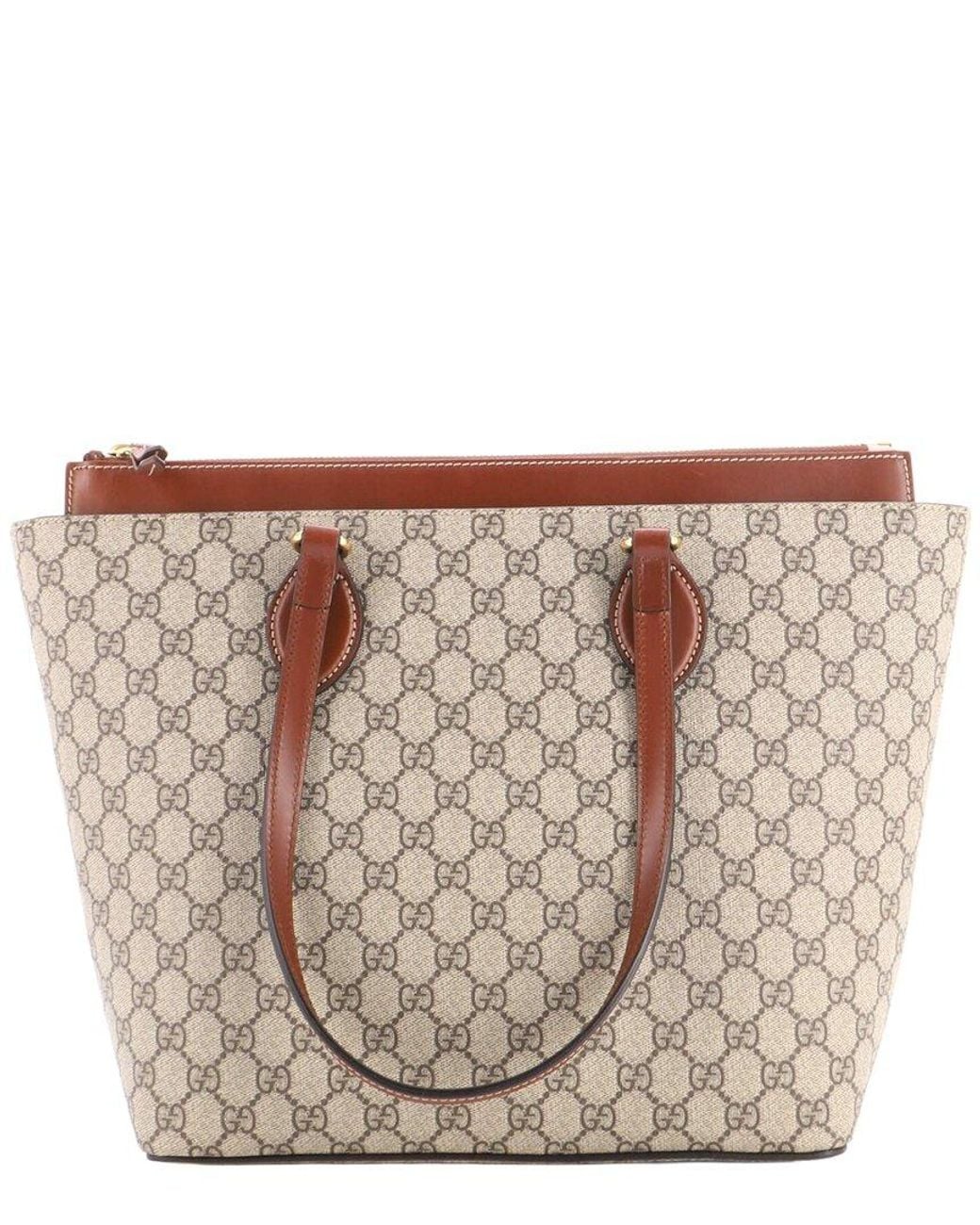Gucci Brown Gg Coated Canvas & Leather Linea A Zip Tote Medium (Authentic Pre- Loved)
