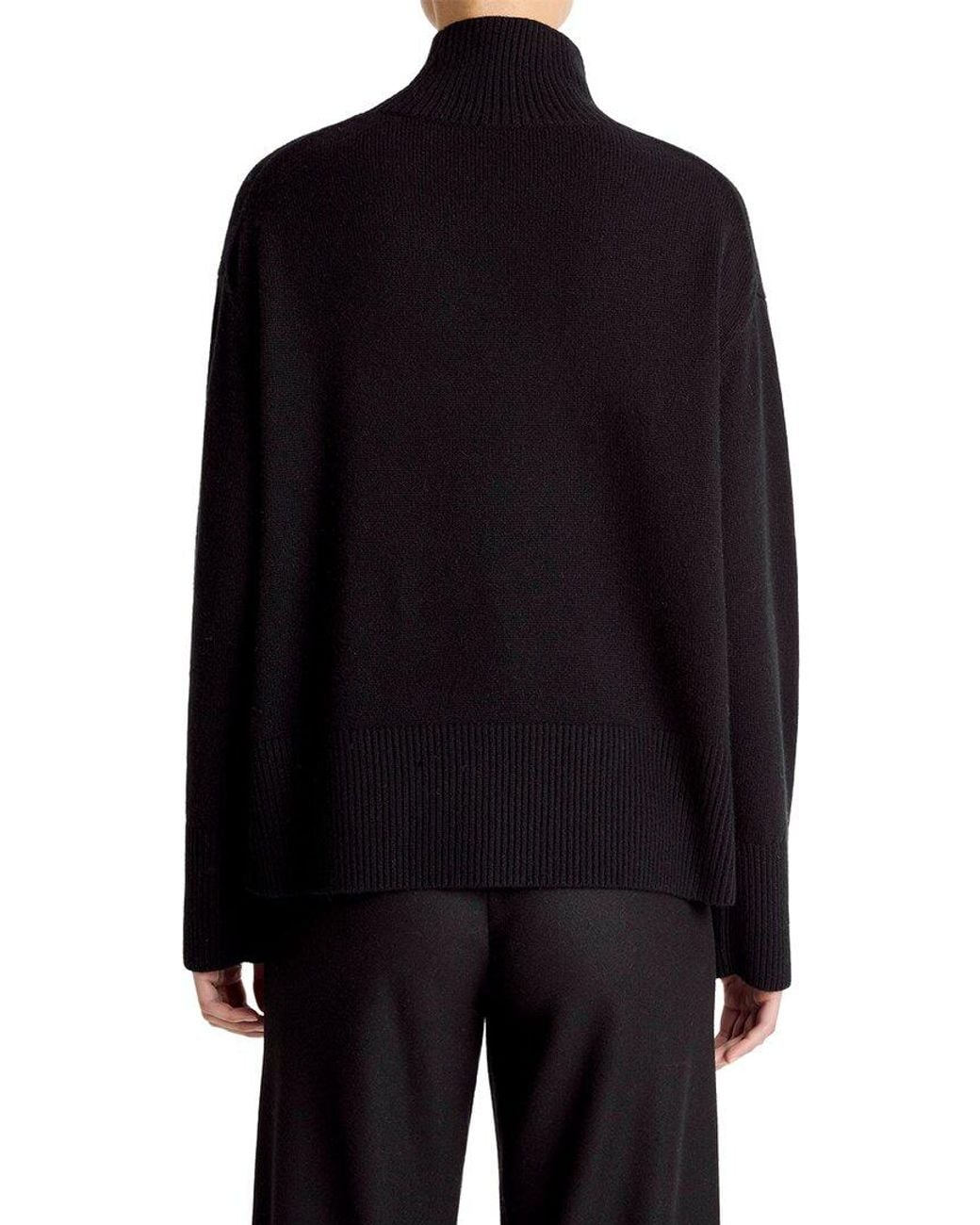 Vince Black Turtle Neck Side Slit Wool & Cashmere-Blend Sweater