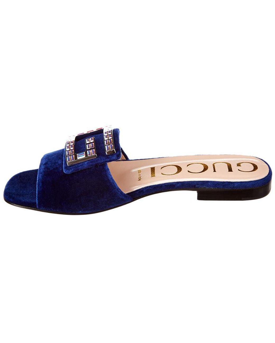 Gucci Crystal G Velvet Slide In Blue Save 30 Lyst