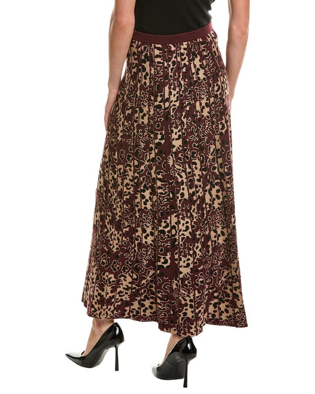 525 America Brown Luxe Midi Pleated Leopard Skirt