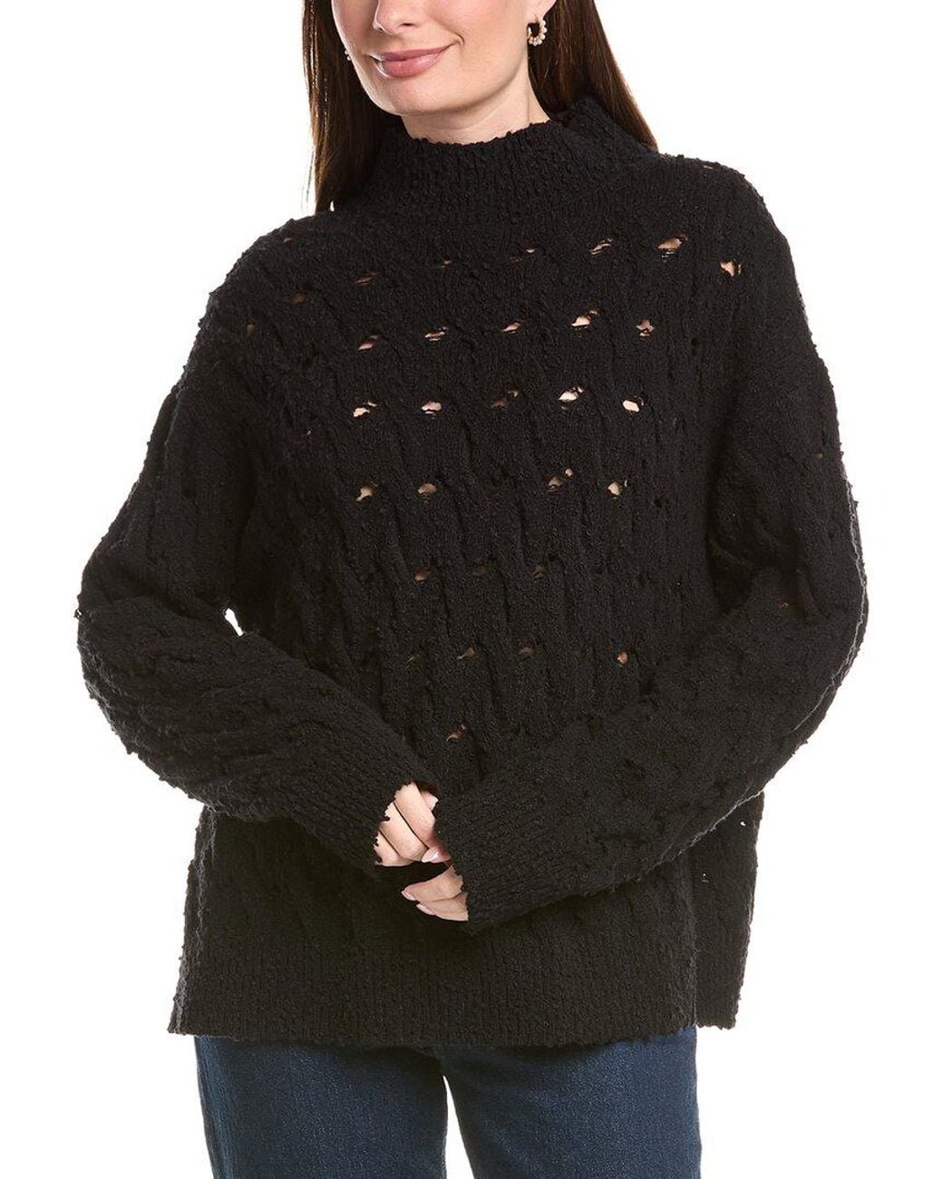 Lafayette 148 New York Black Houndstooth Crewneck Sweater