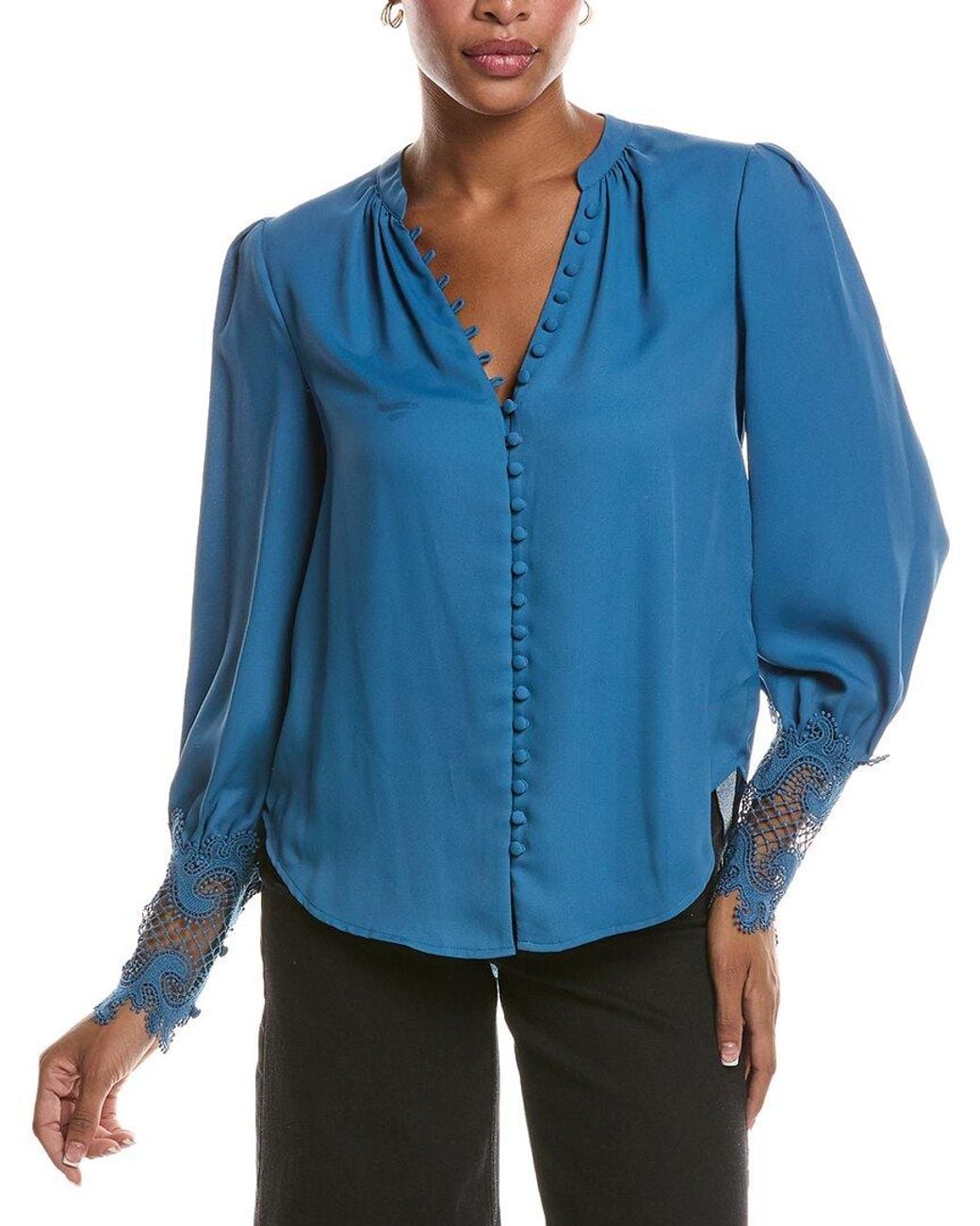 L'Agence Blue Ava Lace Cuff Blouse