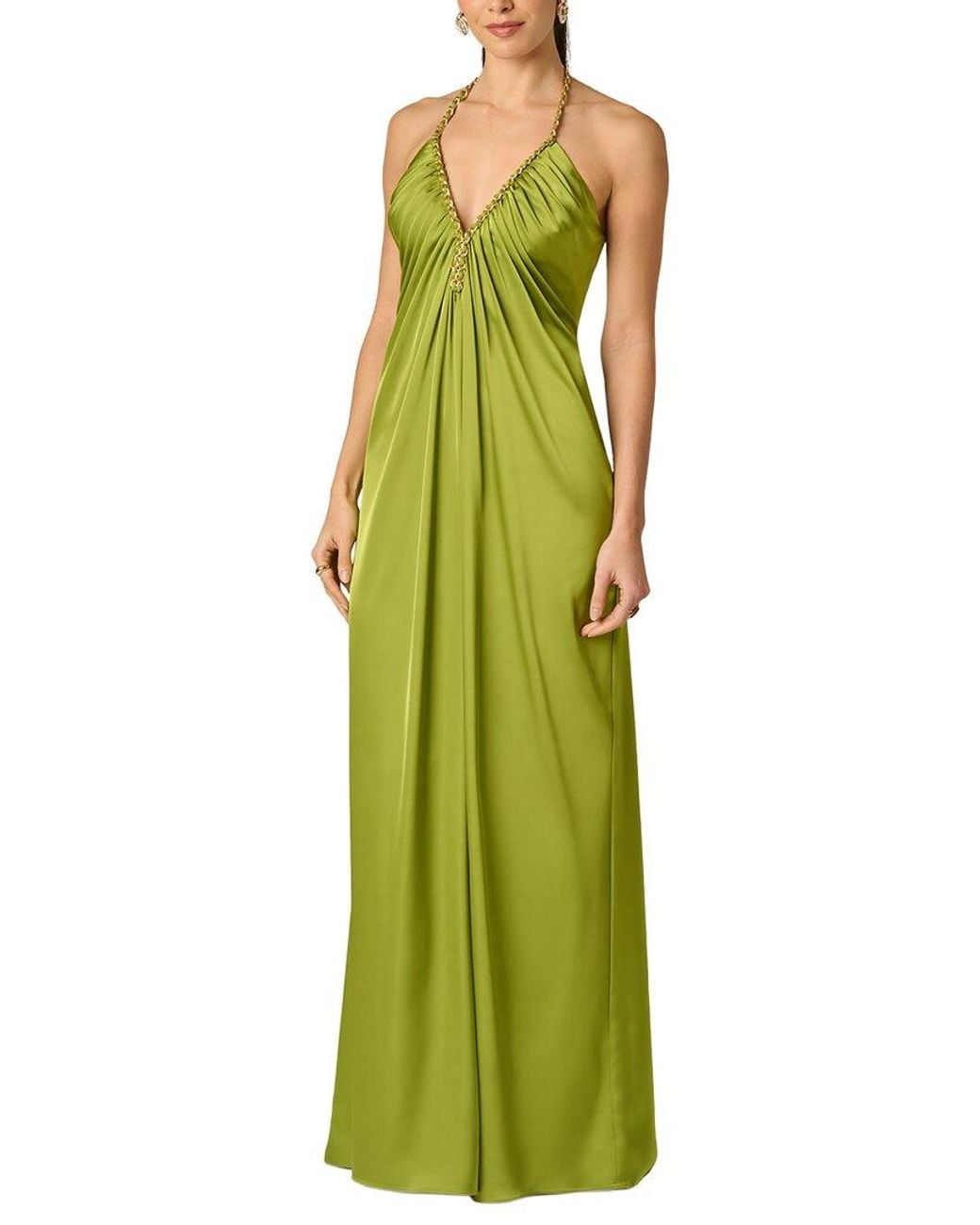 Adrianna Papell Green Stretch Satin Long Dress