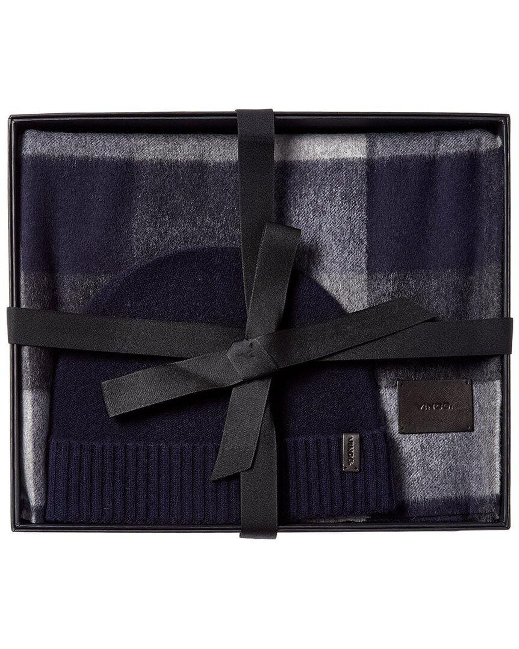 Vince Blue 2Pc Double Face Wool & Cashmere-Blend Hat & Scarf Set for men