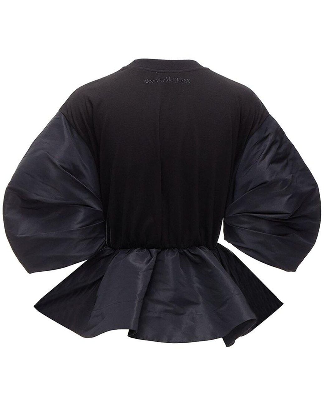 McQueen Blue Round Puff Sleeve Peplum Contrast Top, Size It (Authentic Pre-Loved)