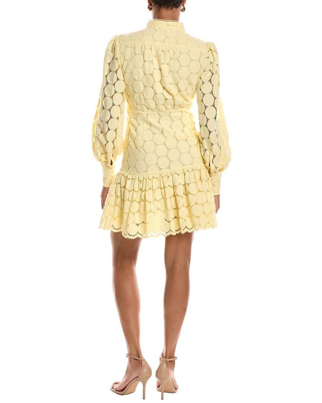 Bardot Yellow Remy Spot Lace Mini Dress