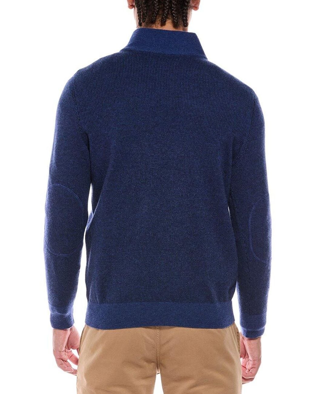 N.Peal Cashmere Blue Carnaby Birdseye 1/2-Zip 100% Cashmere Mock Neck Sweater for men